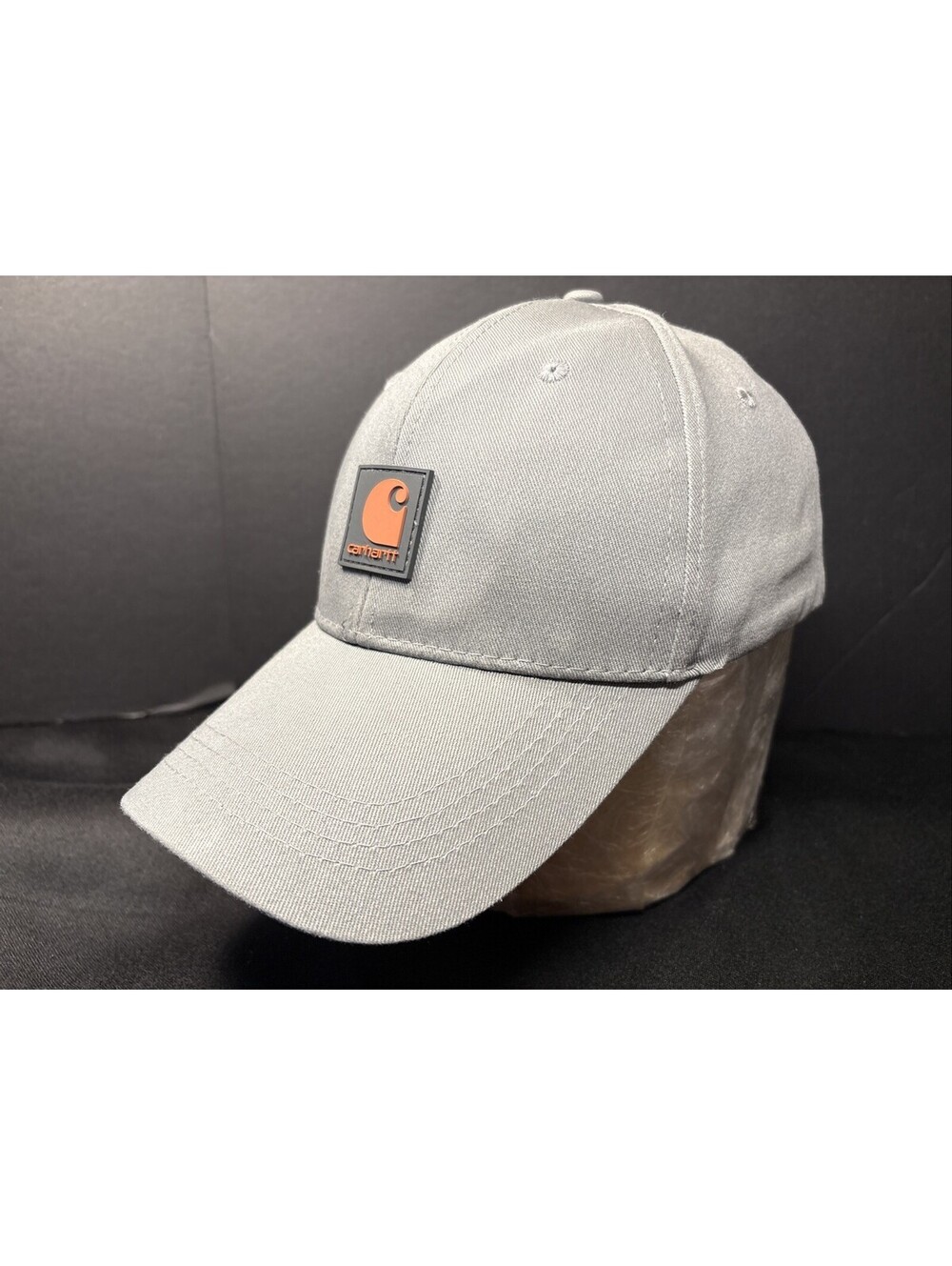 Carhartt Hat Cap Light Gray With Red Logo Strap Back Adjustable Hat Great Con.